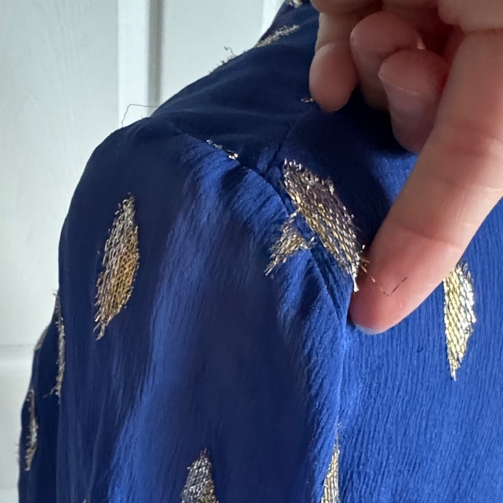 Lilly Pulitzer Royal Blue Blouse with Gold Leaf Pattern - Picture 8 of 16